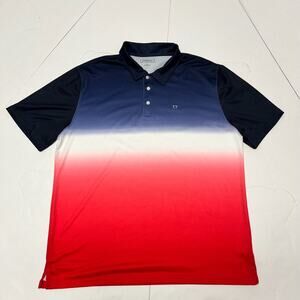 Crown & Ivy Mens L Polo Shirt Red Blue Gradient Short Sleeve Comfort Outdoor